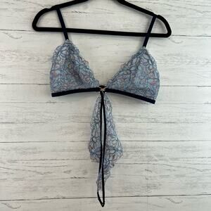 Aerie Blue Floral Lace Unlined Bralette Size L